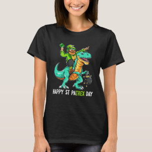 Leprechaun Riding Dinosaur Rex Happy St Patrick s  T-Shirt