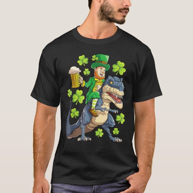 Leprechaun Riding Dinosaur Rex St Patricks Day Men T-Shirt (Front)