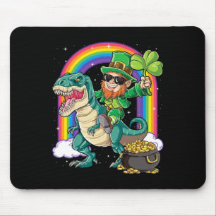 Leprechaun Riding Dinosaur St Patricks Day Boys Me Mouse Pad
