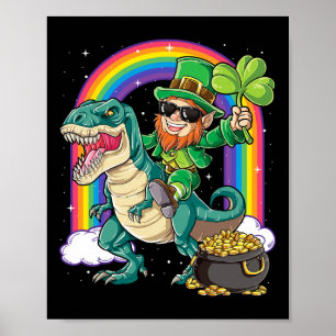 Leprechaun Riding Dinosaur St Patricks Day Boys Me Poster