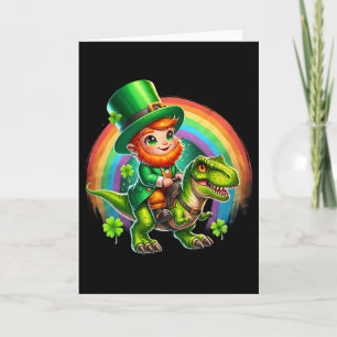 Leprechaun Riding Dinosaur T Rex Rainbow St Patric Card