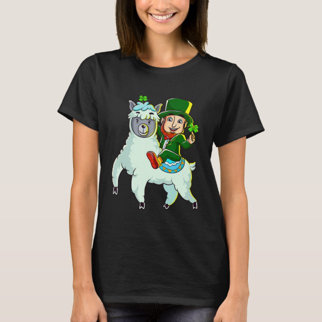 Leprechaun Riding Llama Shirt Funny St Patricks Da (Front)