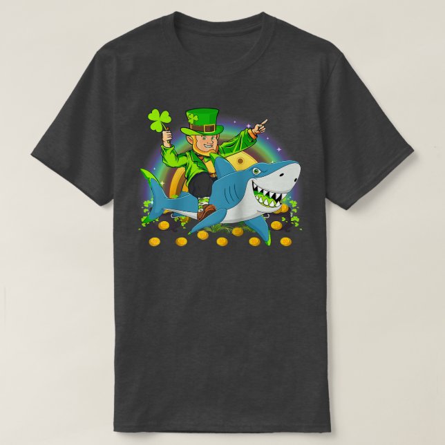 Leprechaun Riding Shark St  T-Shirt (Design Front)