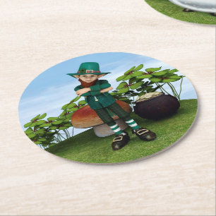 Leprechaun Round Paper Coaster
