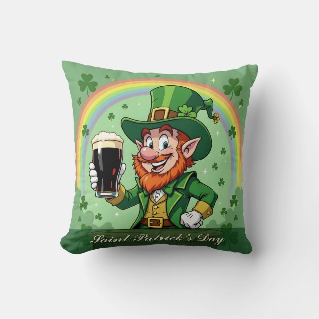 Leprechaun’s Cheers Beneath the Rainbow Cushion (Front)