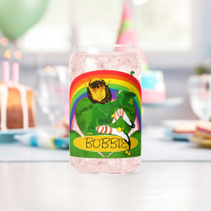 Leprechaun Shamrock Name Can Glass