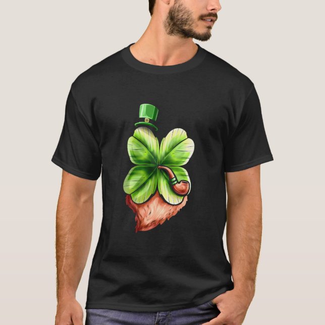 Leprechaun Shamrock With Pipe Hat And Beard St Pat T-Shirt (Front)