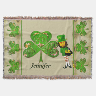 Leprechaun Shamrocks Throw Blanket