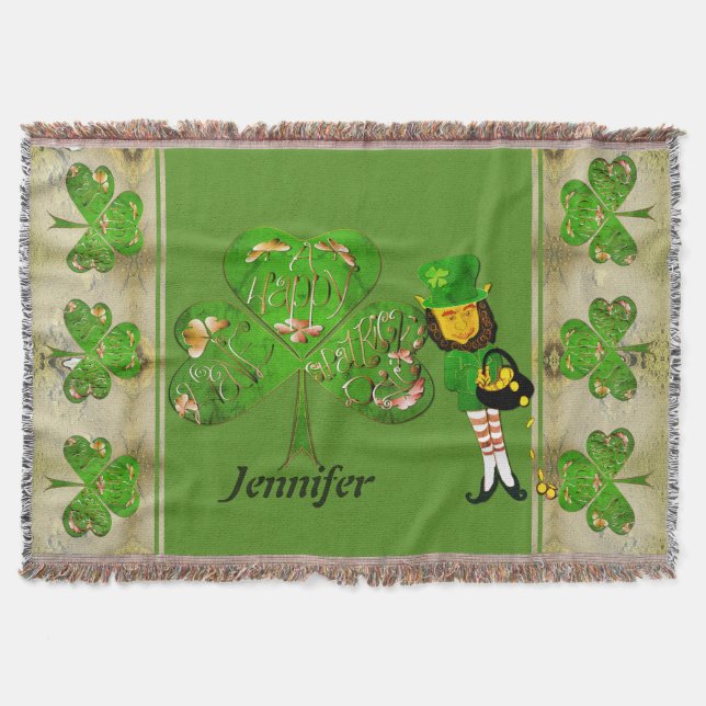 Leprechaun Shamrocks Throw Blanket (Front)