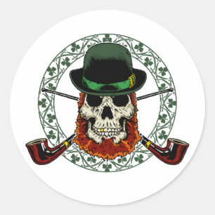 Leprechaun Skull Classic Round Sticker
