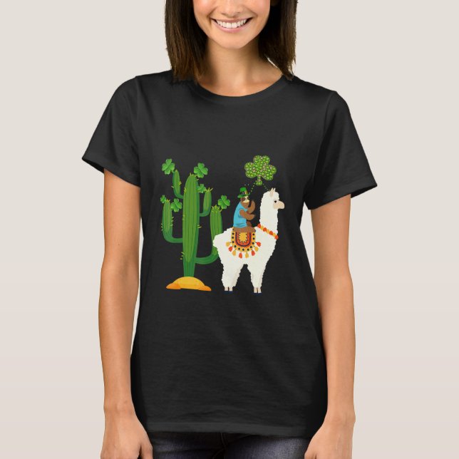 Leprechaun Sloth Riding Llama St Patricks Day T-Shirt (Front)