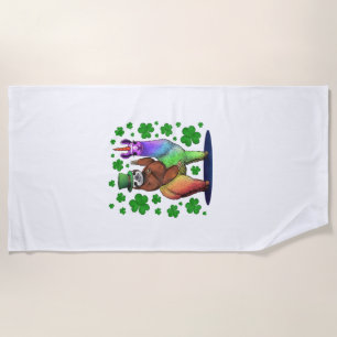 Leprechaun Sloth Riding Llama Unicorn St Patricks Beach Towel