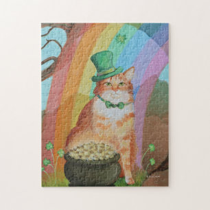 Leprechaun St. Patrick’s Day Tabby Cat Jigsaw Puzzle