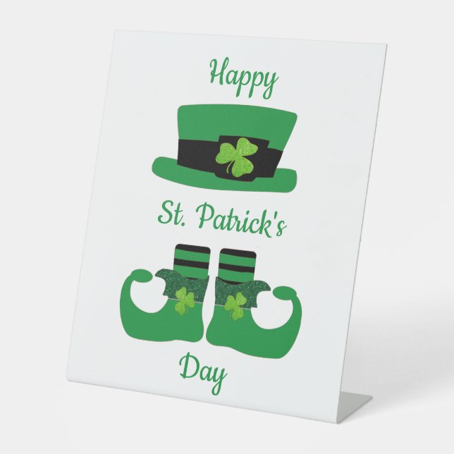Leprechaun St. Patrick's Day Green Black  Pedestal Sign (Front)