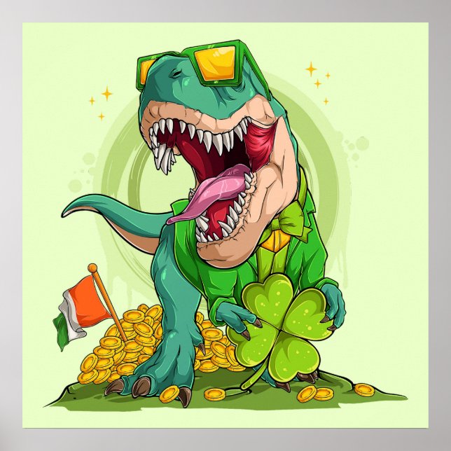 Leprechaun T-Rex St. Patrick's Day Poster (Front)