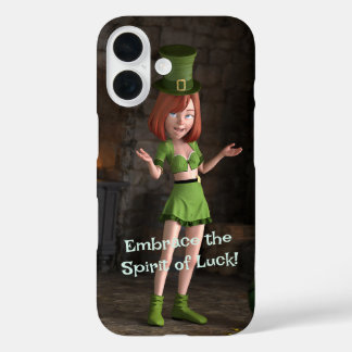 Leprechaun Toon Girl Next to the Pot of Gold iPhone 16 Case
