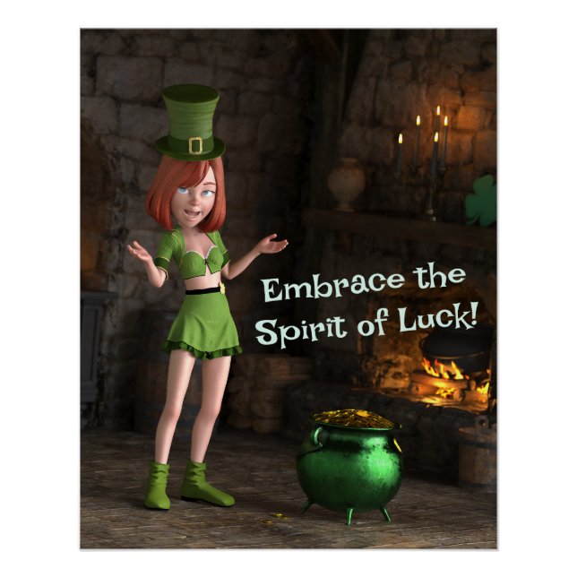 Leprechaun Toon Girl Next to the Pot of Gold Poster (Front)