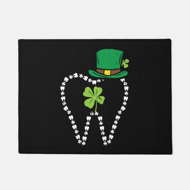 Leprechaun Tooth Shamrock St Patrick Day Dentist Doormat (Front)