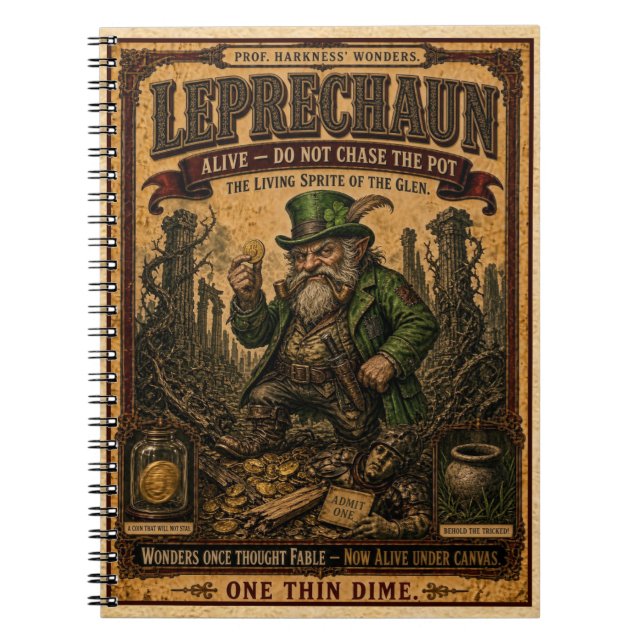 Leprechaun, Vintage Circus Monster Notebook (Front)