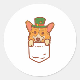 Leprechaun Welsh Corgi Pocket St Patricks Day Pet Classic Round Sticker