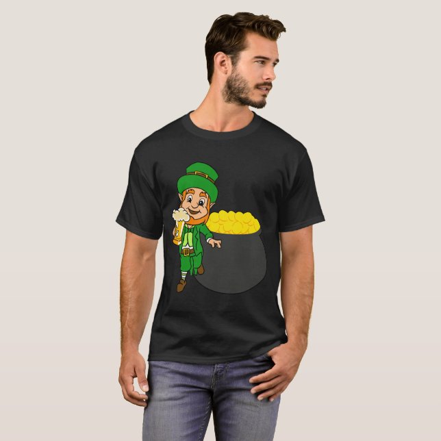 Leprechaun With Beer And Pot Of Gold Tee (Front Full)