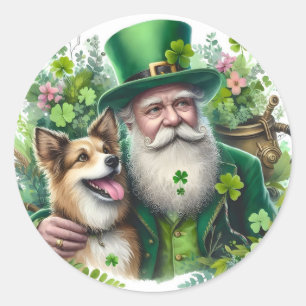 Leprechaun  With Dog Round Sticker