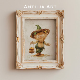 Leprechaun with Pot of Gold Painting St Patrick's Poster
