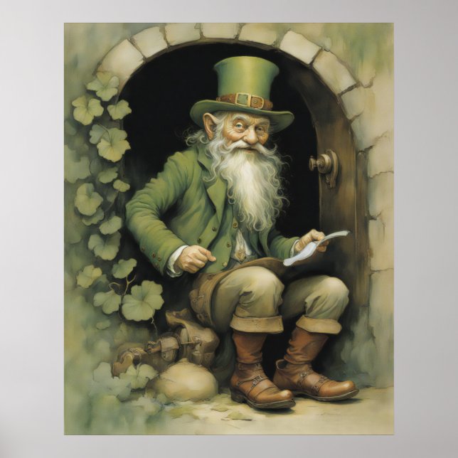 Leprechaun with Shamrocks  Poster (Front)