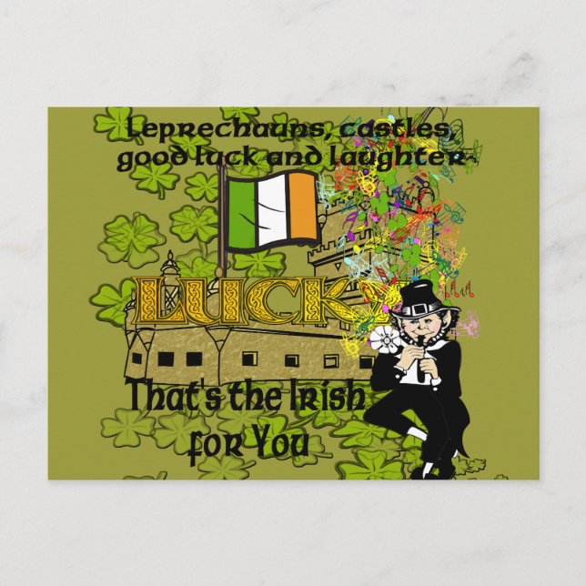 Leprechauns, castles, good luck and laughter postcard (Front)