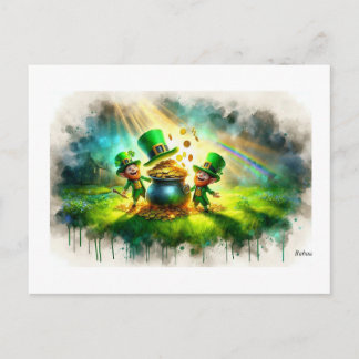 Leprechauns Celebrating with Pot of Gold,  Postcard