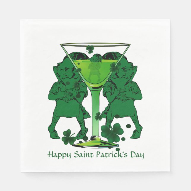 Leprechauns Cocktail Shamrocks St Patricks Day Napkin (Front)