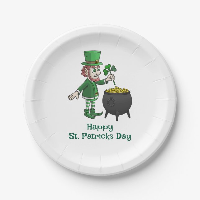 Leprechaun's pot of gold for St. Patrick's Day Paper Plate (Front)