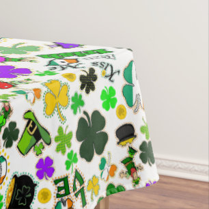 Leprechauns Shamrocks Gold Mushrooms Kiss Me Irish Tablecloth