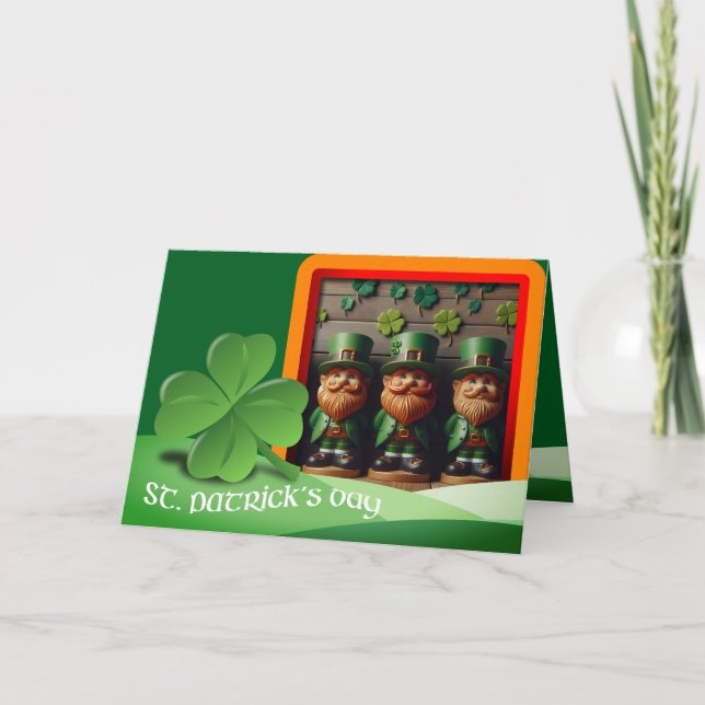 Leprechauns St Patrick's Day text + add Photo HGC3 Card (Front)