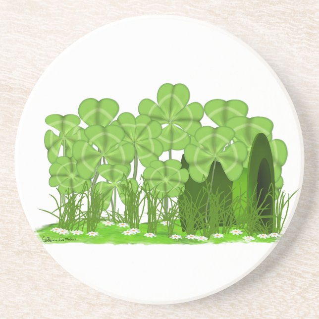 Leprechaun's Top Hat Lying in Field of Shamrocks  Coaster (Front)