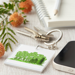 Leprechaun's Top Hat Lying in Field of Shamrocks  Key Ring