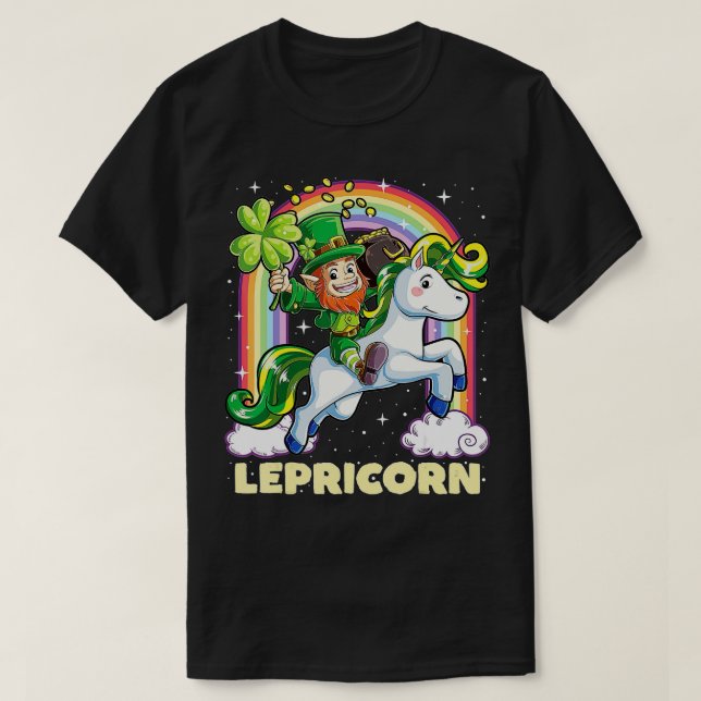 Lepricorn Leprechaun Riding Unicorn St Patricks Da T-Shirt (Design Front)