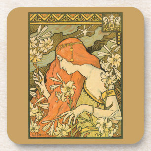 L'Ermitage French Nouveau Woman in Field of Flower Coaster
