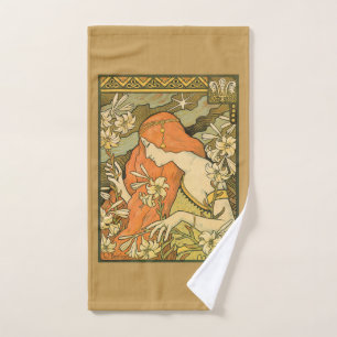 L'Ermitage French Nouveau Woman in Field of Flower Hand Towel