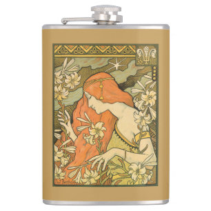 L'Ermitage French Nouveau Woman in Field of Flower Hip Flask