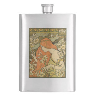 L'Ermitage French Nouveau Woman in Field of Flower Hip Flask