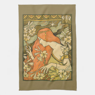 L'Ermitage French Nouveau Woman in Field of Flower Tea Towel