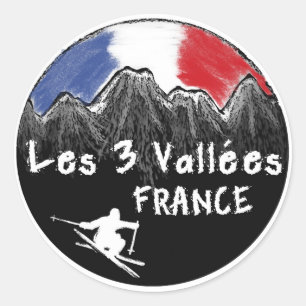 Les 3 Vallées France skier Classic Round Sticker