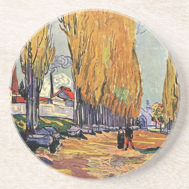 Les Alyscamps by Van Gogh. Autumn landscape Coaster (Front)