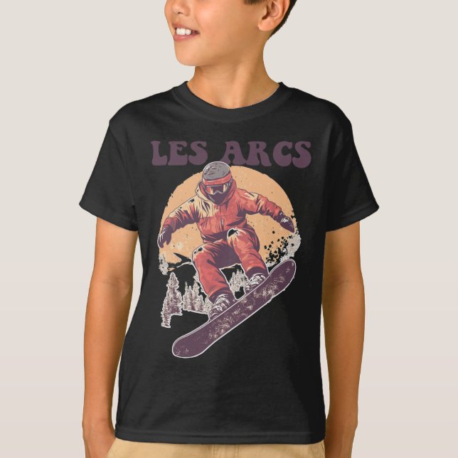 Les Arcs France Retro Snowboard  T-Shirt (Front)