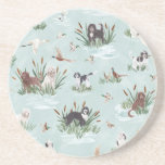 LES BARBETS COASTER<br><div class="desc">Barbets in the marsh!

Barbets aka French Water Retrievers are a rare breed in the States and rather ancient. They are thought to be the ancestor of the Poodle.</div>