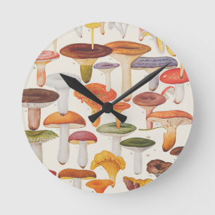 Les Champignons Mushrooms Round Clock