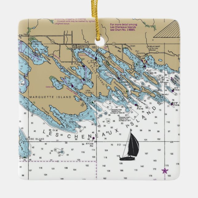 Les Cheneaux Islands MI Chart Ceramic Ornament (Front)
