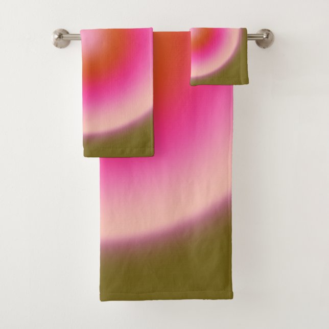 Les Couleurs 05 Gradient Olive And Pink Aura Bath Towel Set (Insitu)