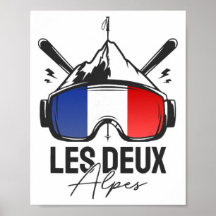Les Deux Alpes France Ski Resort Retro Skiing Poster
